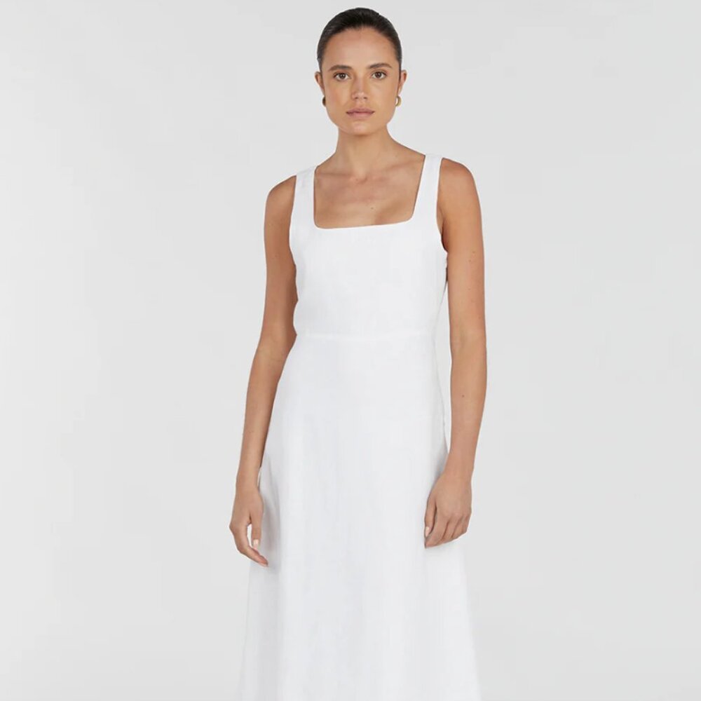 NWT SHANNON WHITE LINEN MIDI DRESS DISSH